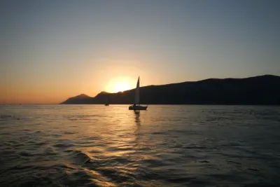 Sunset on a sailboat in Arrábida, Setúbal