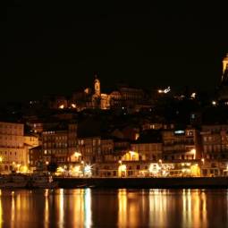 Panoramic View of Porto's Ribeira at Night