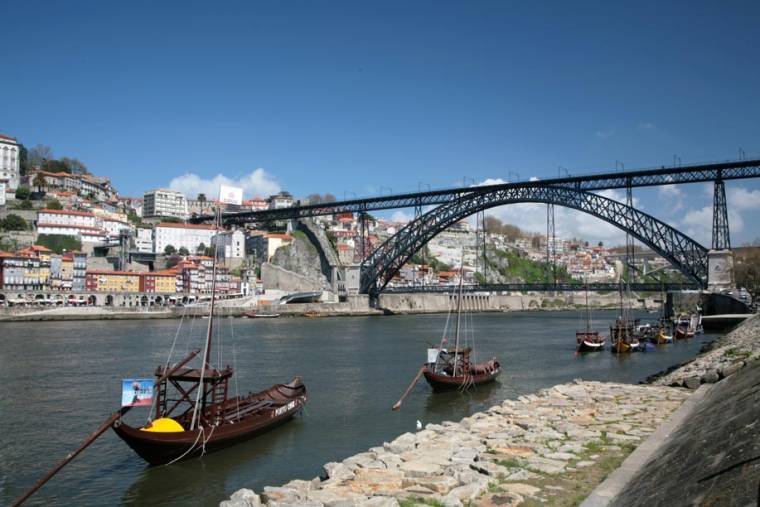 Port Boats and Dom Luis Bridge from Vila Nova de Gaia