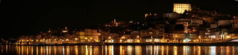 Panoramic View of Porto&#039;s Ribeira at Night
