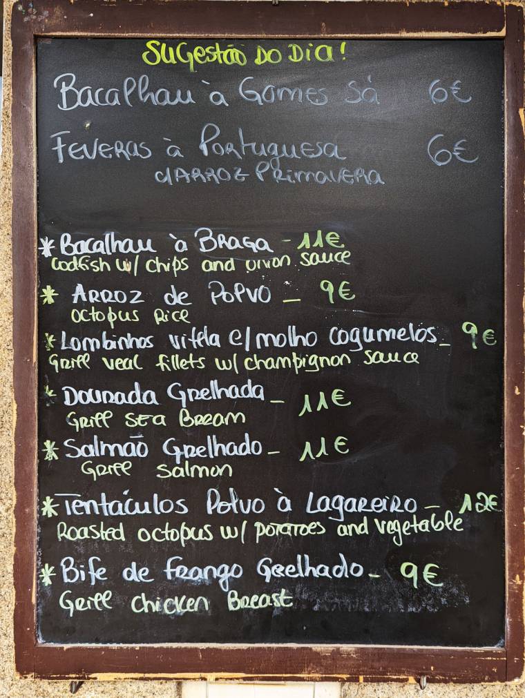 Typical Porto menu